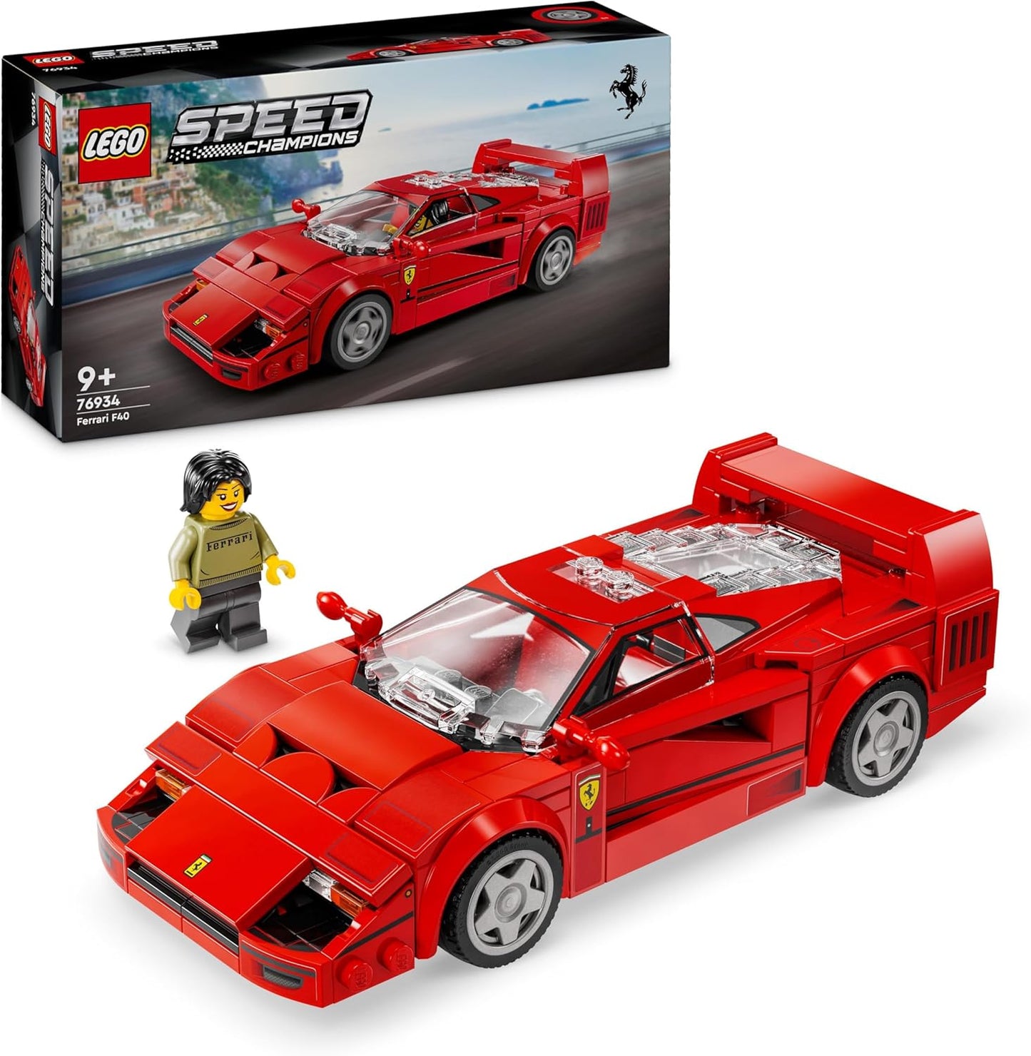 LEGO Speed ​​Champions Superdeportivo Ferrari F40 para construir, modelo de coche de juguete para niños y niñas a partir de 9 años, con minifigura del conductor, decoración de la habitación infantil, idea de regalo 76934