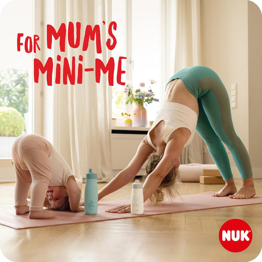 NUK  Copo infantil Mini-Me Flip com canudo | Mais de 12 meses | 450ml | Garrafa de água infantil | Bico temperado à prova de vazamentos | À prova de quebra | Pontos de hortelã
