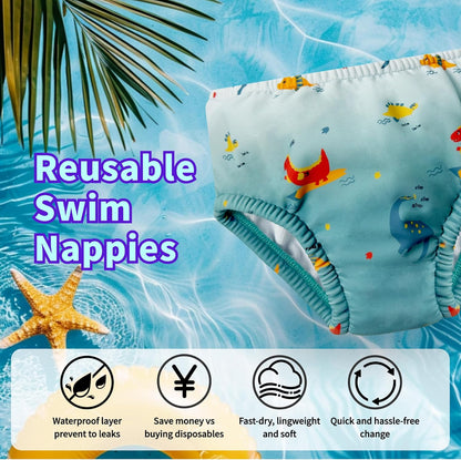 HiABsee Fraldas de natação reutilizáveis laváveis para bebês Fraldas de natação infantis para crianças pequenas UPF 50+ (dinossauro, 0-6 meses)