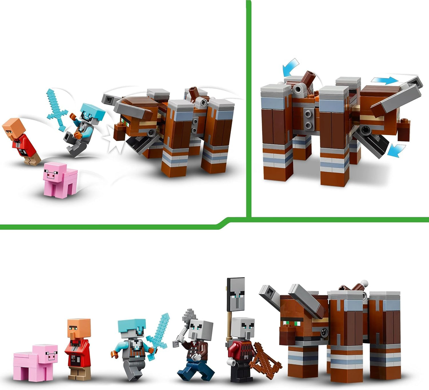 LEGO Minecraft The Pillager Outpost and Ravager - Brinquedo de construção de fortaleza de vila, incluindo uma figura de Ravager articulável com função de mandíbula estalando - Presente para meninos e meninas a partir de 8 anos - 21278