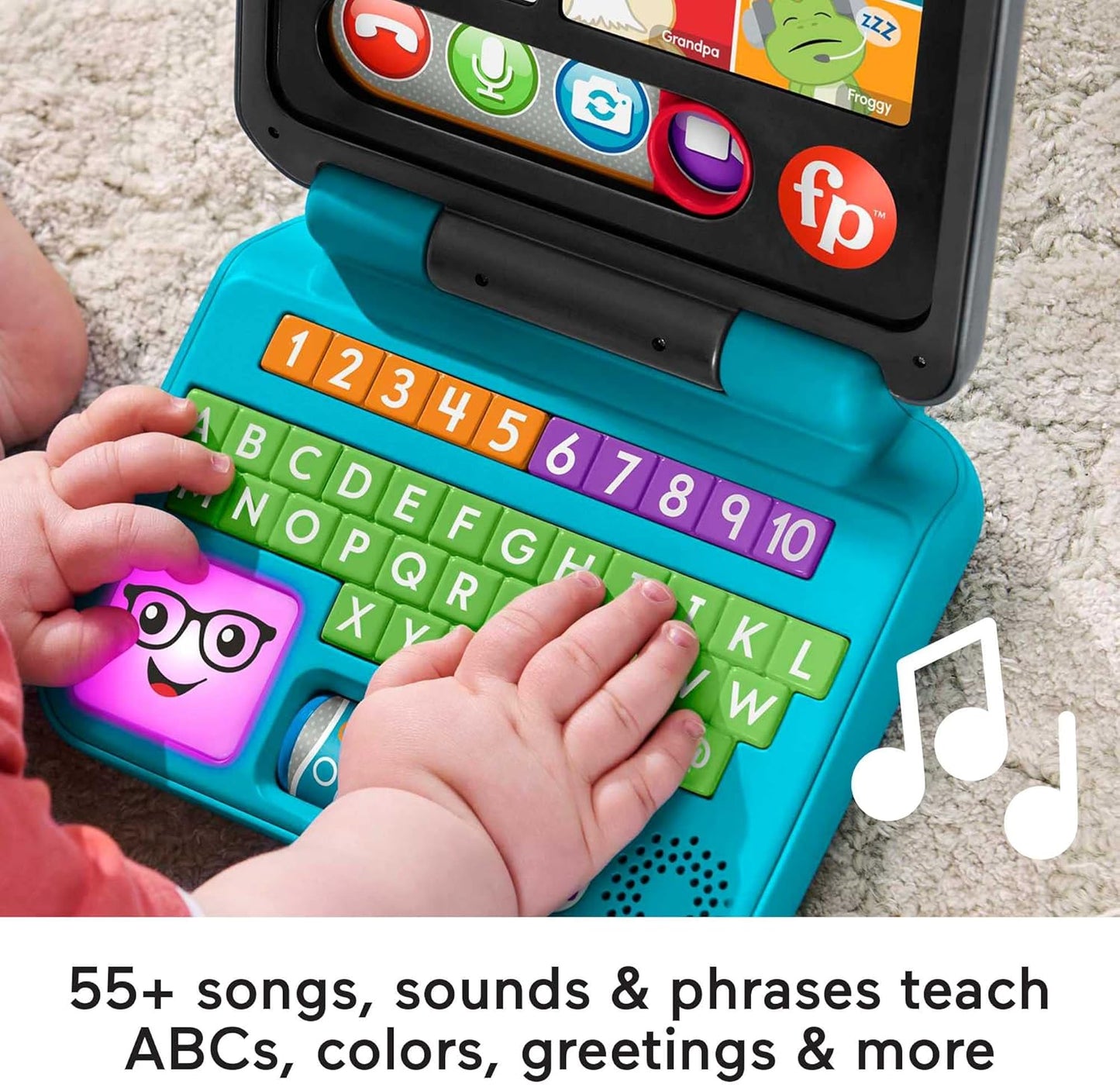 Laptop Fisher-Price Laugh & Learn Let's Connect - Edição em inglês do Reino Unido, brinquedo eletrônico com conteúdo de aprendizagem Smart Stages para bebês e crianças pequenas, HGW96