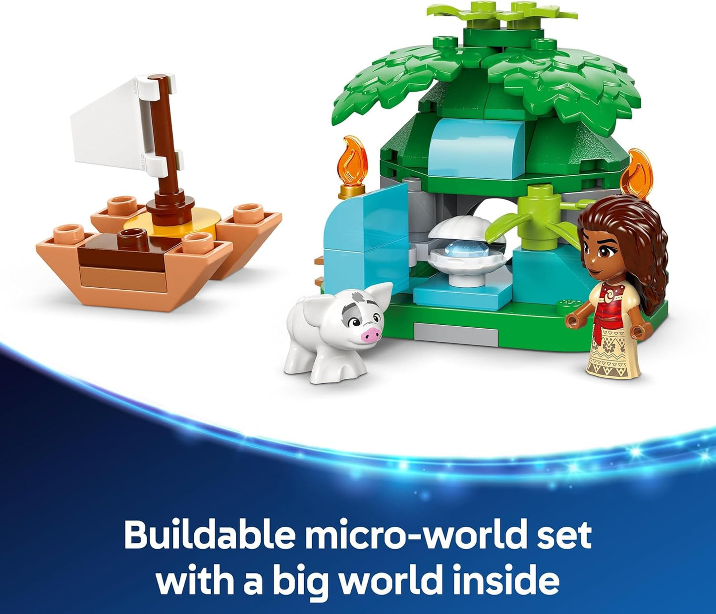 LEGO ǀ Disney Princess Moana’s Island Fun Set, brinquedo para construir com 2 microbonecas e uma casa para brincadeiras criativas, presente de aniversário para crianças, meninas e meninos com mais de 5 anos