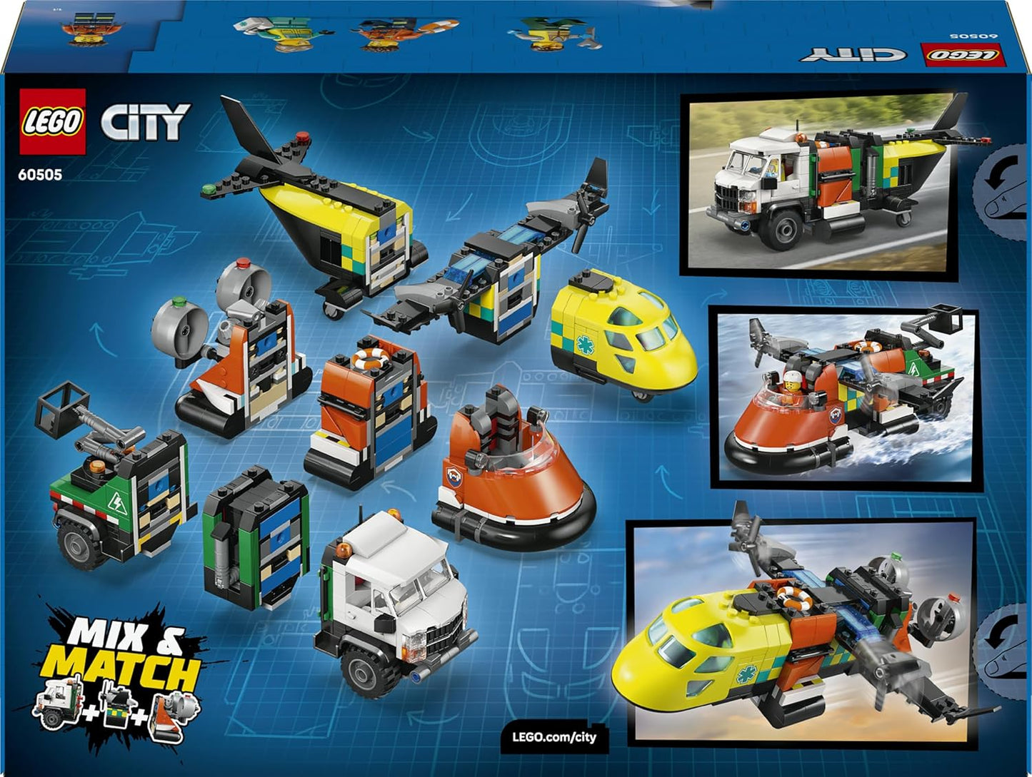 LEGO City 3 em 1: Avião, Caminhão de Serviço e Aerobarco - Kit de Veículos para Montar e Combinar com 3 Minifiguras - Ideia de Presente de Aniversário STEM para Meninos a partir de 7 Anos - 60505