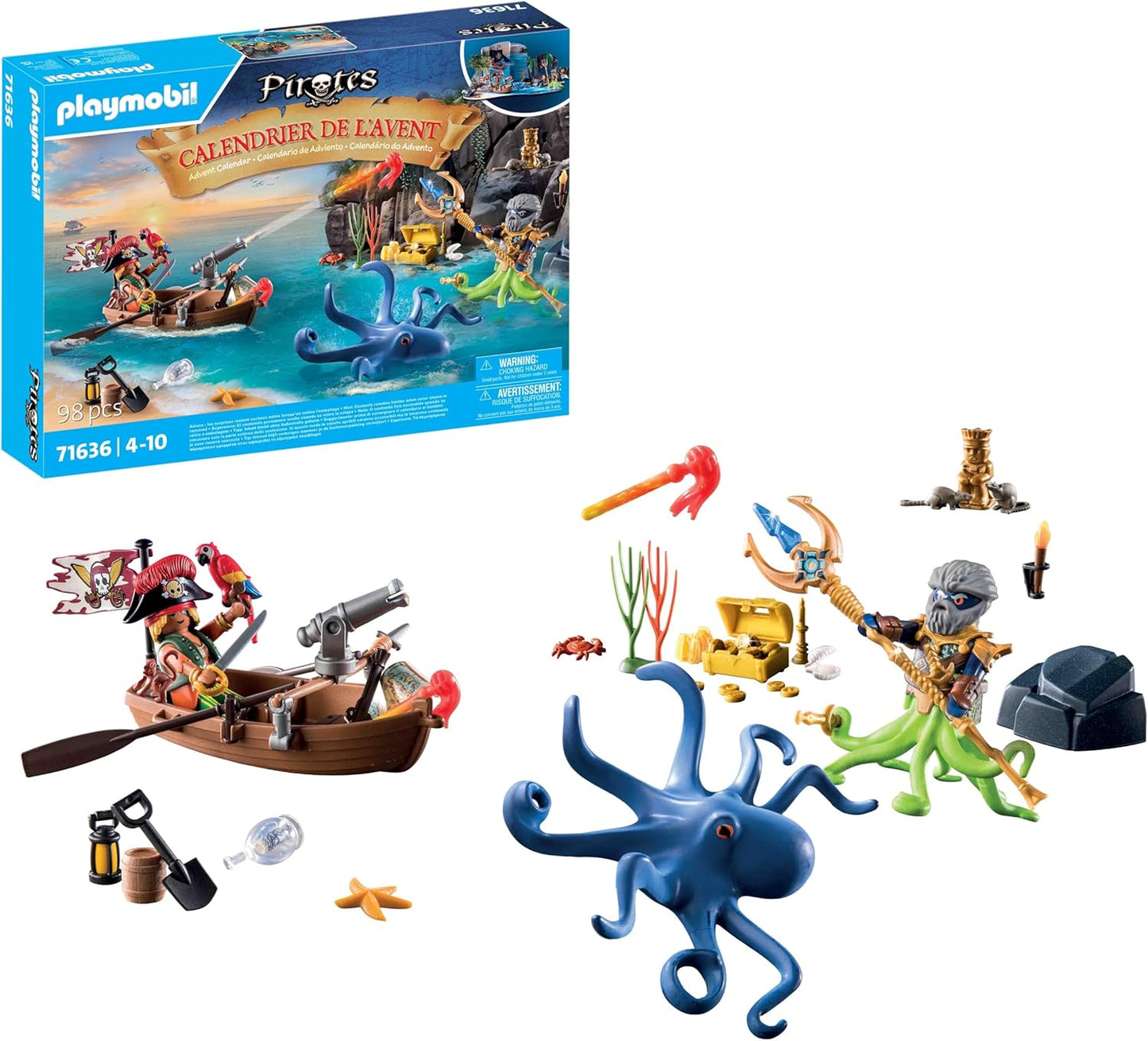 Playmobil 71636 Calendário do Advento: Piratas, Contagem regressiva para o Natal, inclui 24 portas para abrir todos os dias de dezembro, brinquedo de Natal para crianças a partir de 4 anos