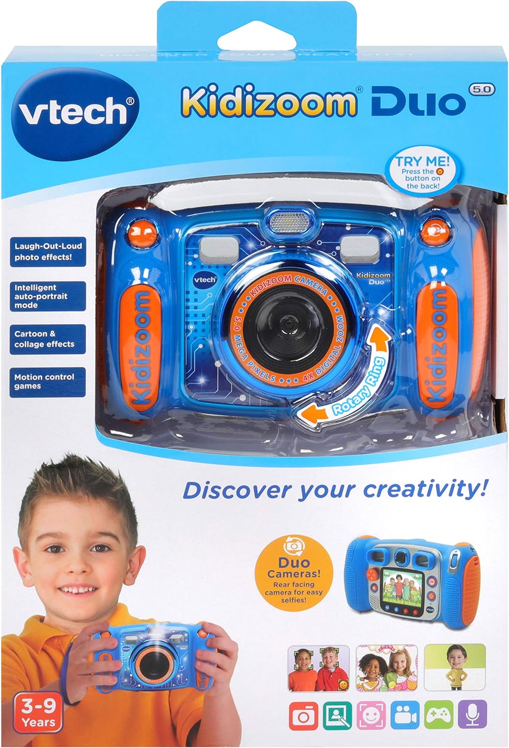 VTech KidiZoom Duo FX, câmera infantil com tela colorida, 8 MP, fotos, selfies e vídeos, filtros AR, 20 jogos, 75 efeitos de foto e vídeo, filtros e molduras, para bebês de 3, 4, 5, 6, 7 anos ou mais, azul