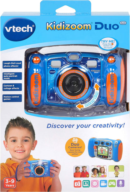 VTech KidiZoom Duo FX, câmera infantil com tela colorida, 8 MP, fotos, selfies e vídeos, filtros AR, 20 jogos, 75 efeitos de foto e vídeo, filtros e molduras, para bebês de 3, 4, 5, 6, 7 anos ou mais, azul