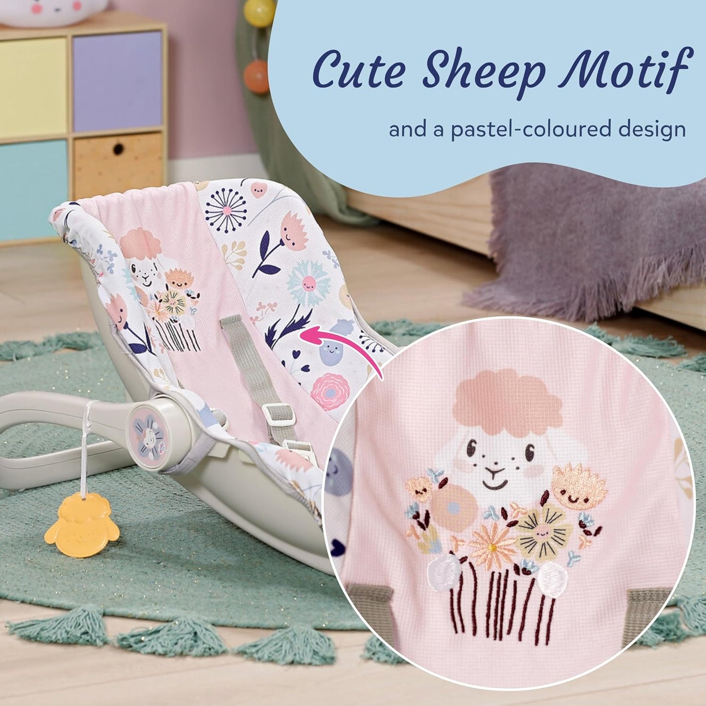 Baby Annabell Cadeirinha Comfort - 2 em 1: cadeirinha e cadeirinha para boneca - Leve e com cinto de segurança incluso - Compatível com bonecas de 43 cm e 36 cm - Embalagem 100% livre de plástico - Indicada para crianças a partir de 3 anos