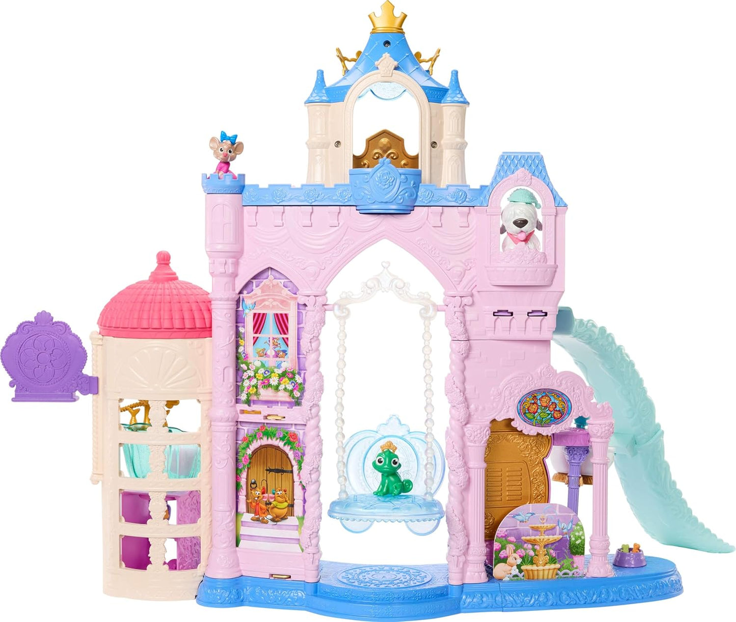 Mattel Conjunto de Brinquedo Castelo dos Pets das Princesas Disney , com mais de 60 cm de altura | 7 áreas de brincar, 3 figuras de animais, móveis e 17 acessórios, Casa de Bonecas Palácio dos Pets, inspirado nos filmes da Disney, JBF96