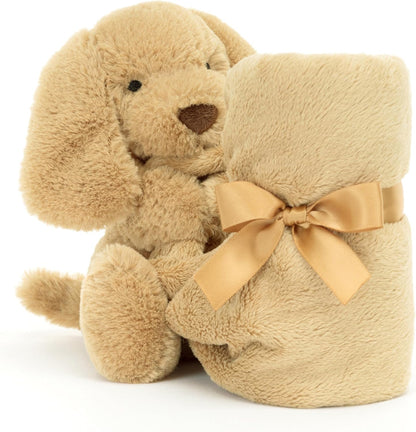 Jellycat Bashful Toffee Puppy Soother, bicho de pelúcia, 34 cm - cobertor de segurança e pelúcia para bebês - presente para bebês