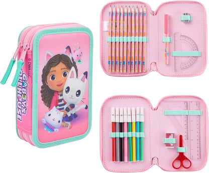 Gabby's Dollhouse Estojo para lápis com material escolar para meninas, incluindo lápis de cor e canetinhas - Presente ideal para meninas.