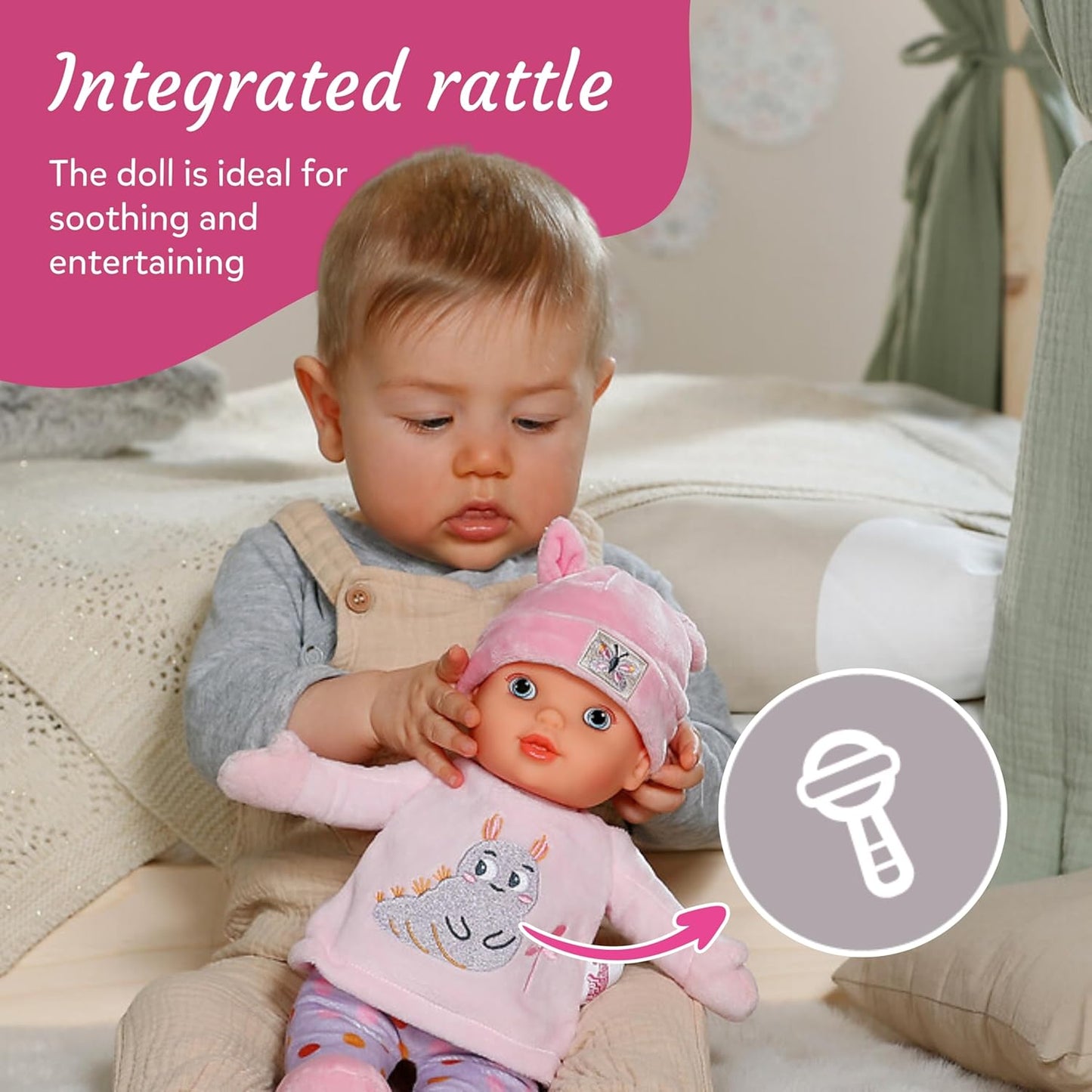 Baby Annabell Boneca para bebês, 30cm, cor rosa-claro, com corpo macio e chocalho - Adequada desde o nascimento (design atualizado)