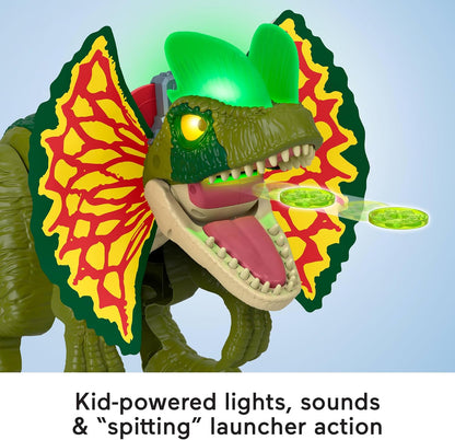 Brinquedo de dinossauro Fisher-Price Imaginext Jurassic World Thrash Attack Dilophosaurus, figura de 40 cm com luzes e sons, para crianças a partir de 3 anos, HVY16