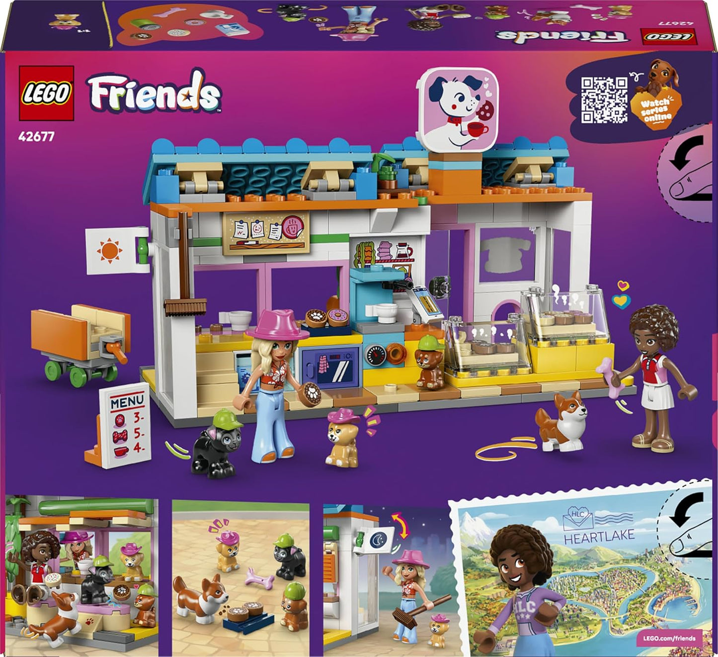 LEGO Friends Padaria de Petiscos para Cães - Loja de Brinquedos com 2 Mini Bonecas, 4 Figuras de Animais, Caixa de Transporte para Animais de Estimação e Acessórios de Comida de Brinquedo - Ideia de Presente de Aniversário para Meninas,