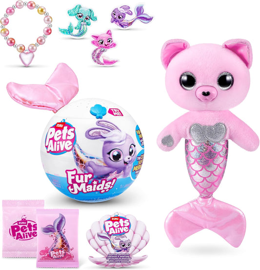 Pets Alive Furmaids da ZURU Sereia de Pelúcia Interativa com Luzes e Sons para Meninas (Gatinha Rosa)