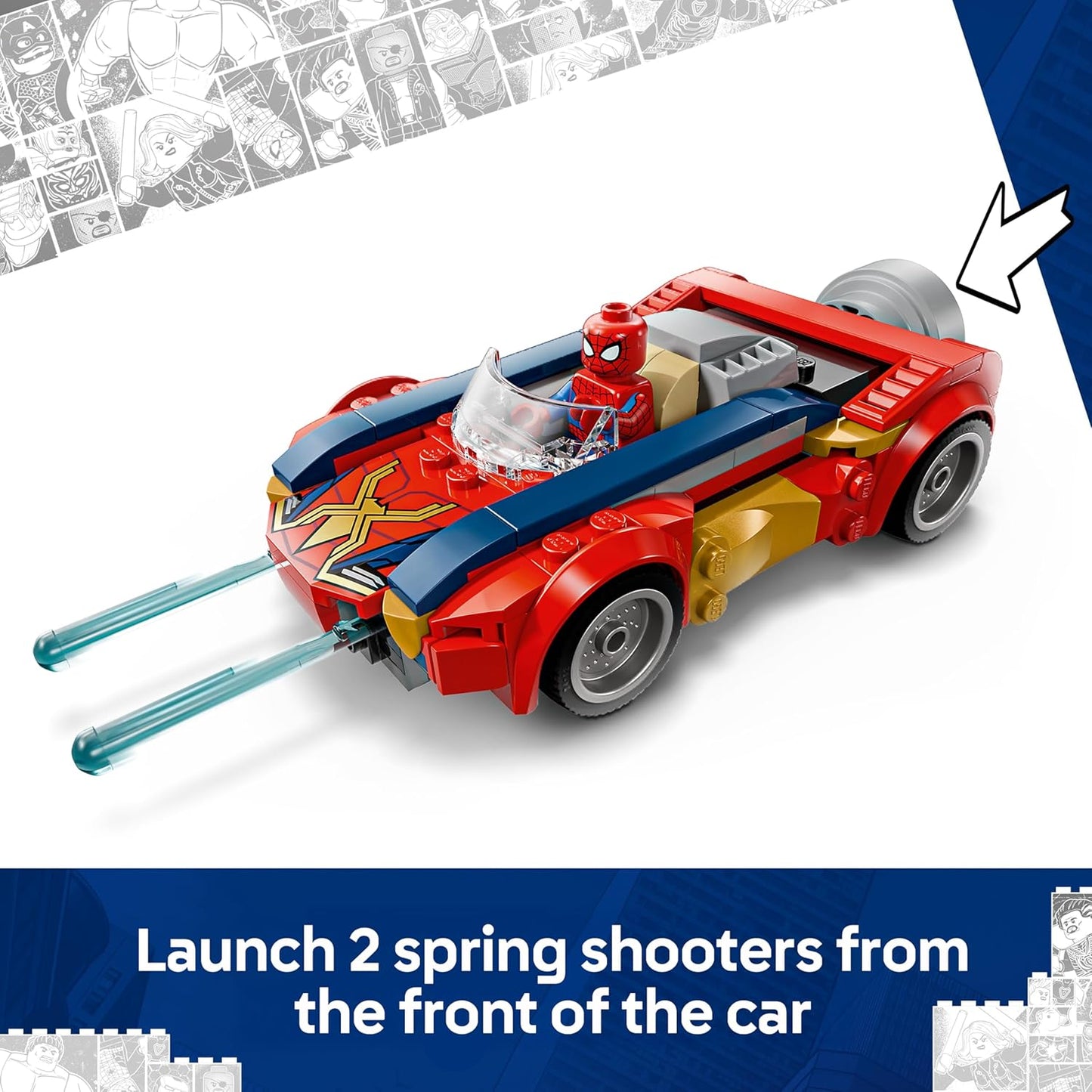 LEGO | Marvel Homem-Aranha Carro vs. Wolverine Venomizado - Brinquedo de Super-Herói com um Modelo de Carro, 2 Minifiguras e 2 Lançadores de Mola - Presente para Meninos e Fãs a partir de 7 Anos - 76336