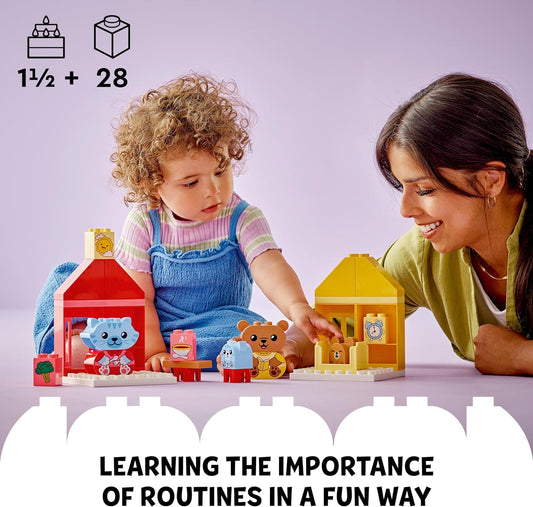 LEGO DUPLO Minhas primeiras rotinas diárias: brinquedos para aprender a comer e dormir para crianças com 2 casas e 4 figuras de animais, vamos explicar os sentimentos para crianças, presentes para crianças, meninas e meninos com mais de 18 meses 10414