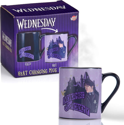 UAU! Caneca que muda de cor com o calor de Wednesday | Café ou chá quente revela a Academia Nevermore frequentada por Wednesday Addams | Caneca oficial para fãs da série Wednesday na Netflix