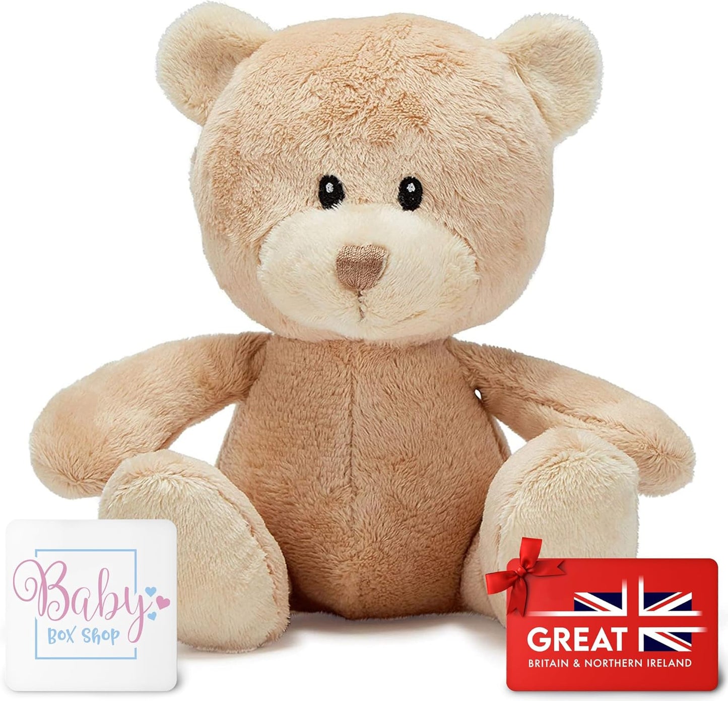 Baby Box Shop Teddy Bear - Brinquedo de pelúcia para presente, Teddy, Ursinhos de batizado para chá de bebê, chá de bebê, aniversário ou brinquedos de Natal