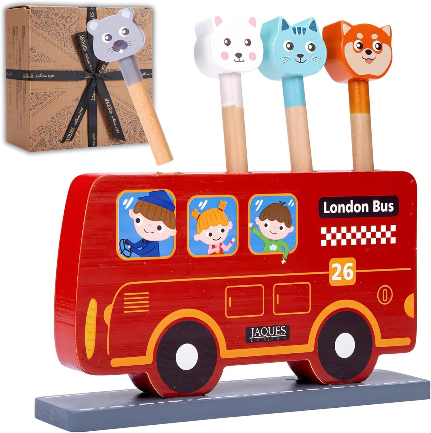Jaques of London Ônibus Pop-up de madeira | Brinquedo Pop-up | Jogo educativo para crianças pequenas | Presentes e brinquedos para meninos e meninas de 1, 2 e 3 anos | Desde 1795