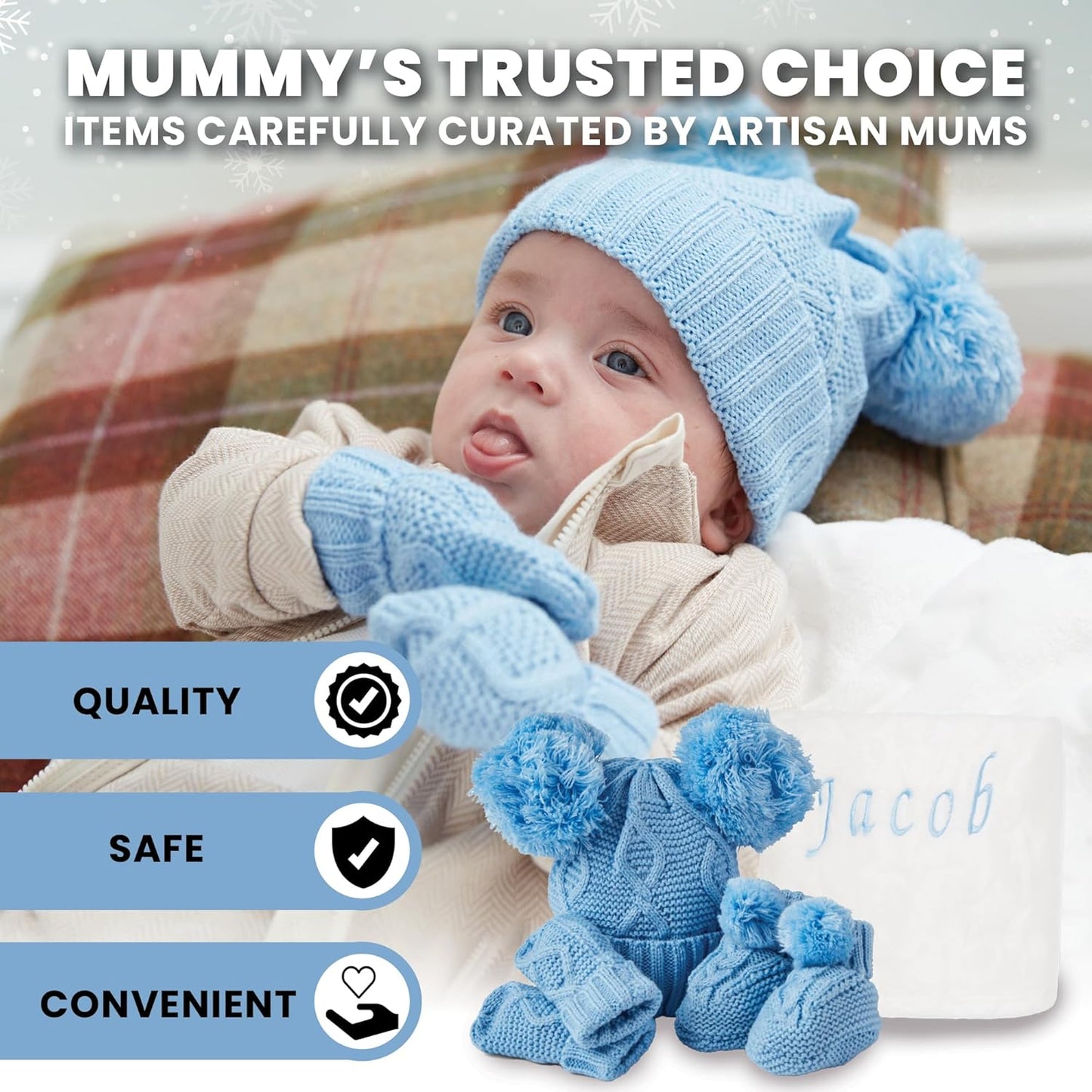 Conjunto de presentes personalizados para bebês meninos - Conjunto de roupas de inverno em tricô para bebês, presentes para recém-nascidos, itens essenciais para bebês para presentes de revelação de recém-nascidos