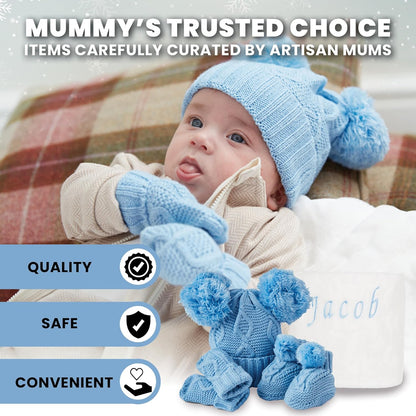 Conjunto de presentes personalizados para bebês meninos - Conjunto de roupas de inverno em tricô para bebês, presentes para recém-nascidos, itens essenciais para bebês para presentes de revelação de recém-nascidos