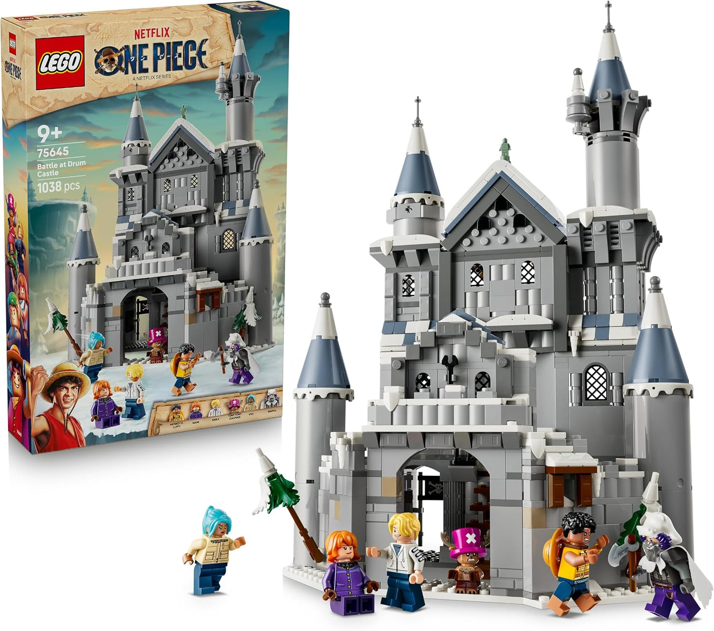 LEGO Brinquedo ONE PIECE Batalha no Castelo de Drum – Kit de Montar com 6 Minifiguras (incluindo Luffy, Nami e Chopper) – Decoração para Quarto Infantil – Presente para Meninos, Meninas e Fãs a partir de 9 Anos – 75645