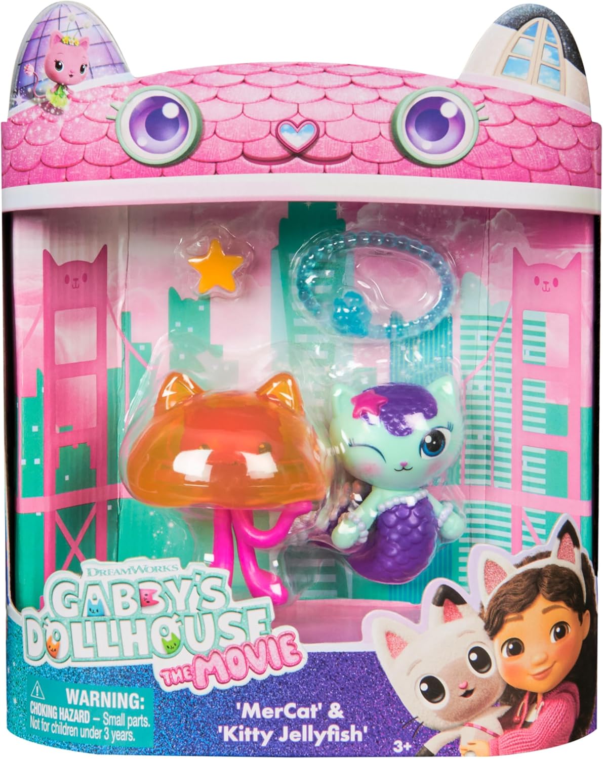 Gabby's Dollhouse: O Filme, MerCat e Kitty Jellyfish, Figuras de Brinquedo com 2 Acessórios, Brinquedos Infantis para Meninas e Meninos a partir de 3 Anos