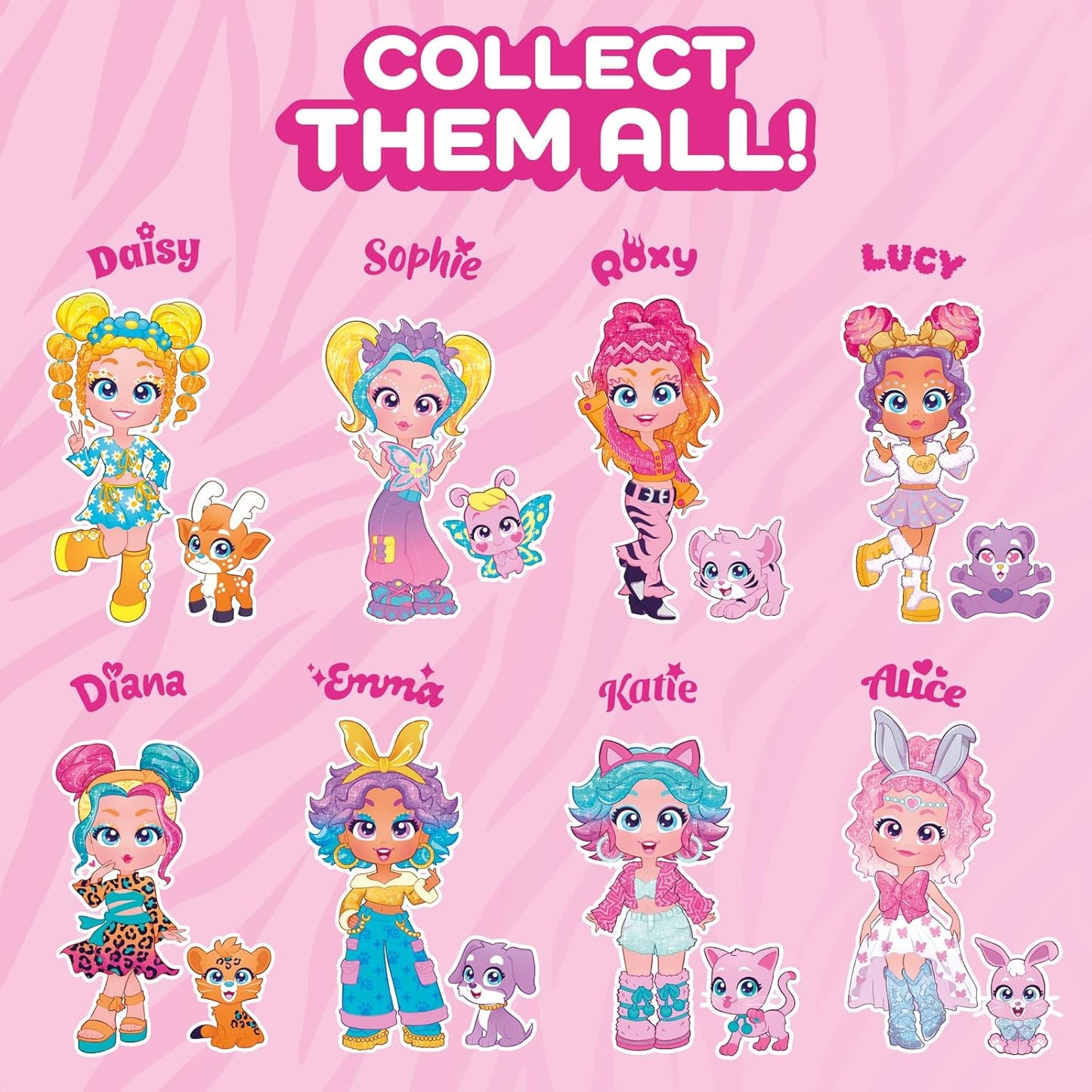 KOOKYLOOS Pet Party DAISY - Boneca margarida com animal de estimação veado. Inclui boneca Daisy, 1 animal de estimação, roupa e sapatos da moda e 1 acessório. 1 boneca, 3 rostos diferentes!