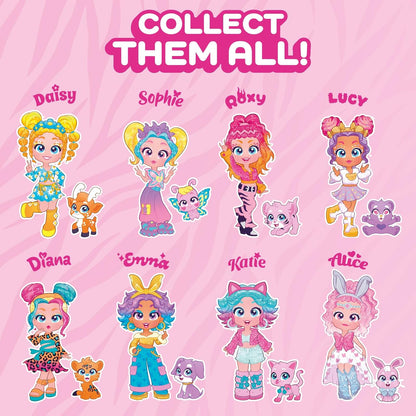 KOOKYLOOS Pet Party DAISY - Boneca margarida com animal de estimação veado. Inclui boneca Daisy, 1 animal de estimação, roupa e sapatos da moda e 1 acessório. 1 boneca, 3 rostos diferentes!