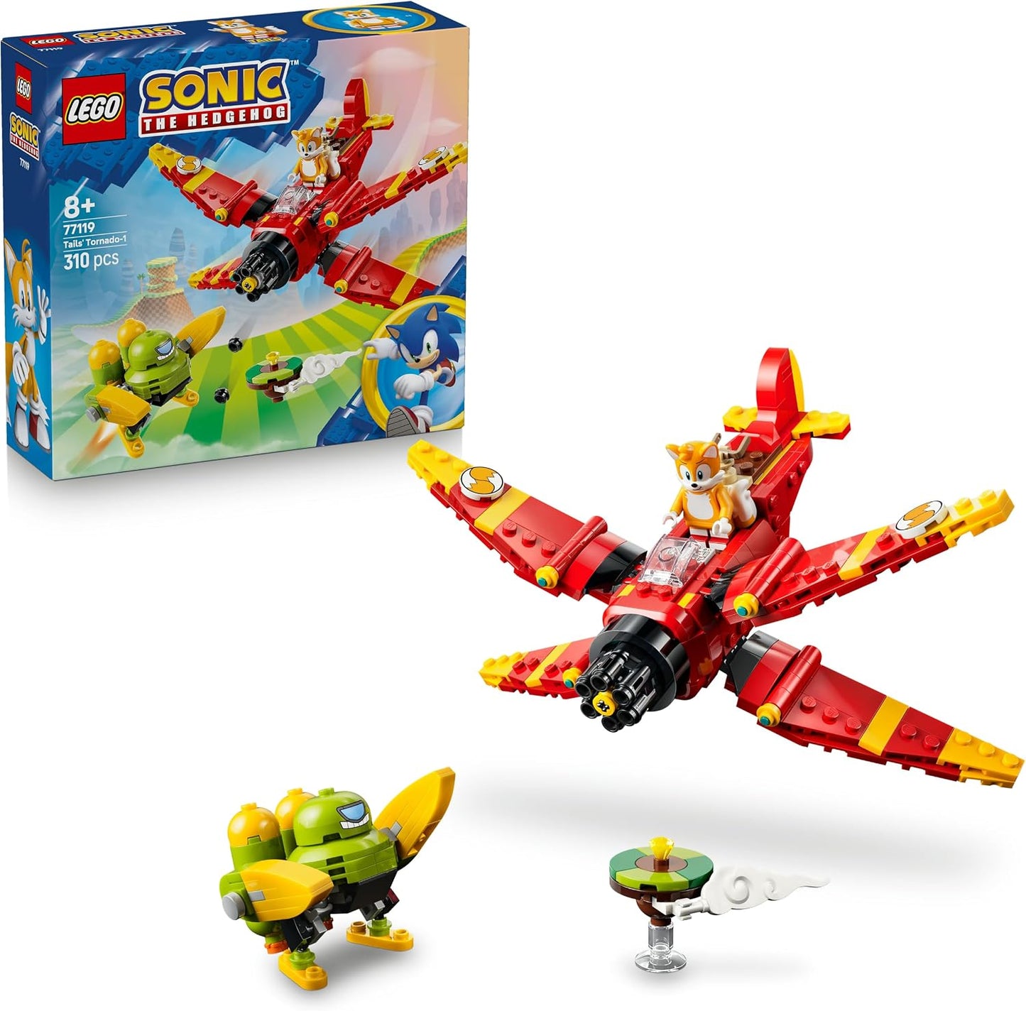 LEGO Brinquedo Sonic the Hedgehog: Avião Tornado do Tails – Inclui figura Badnik, minifigura do Tails e Esmeralda do Caos – Presente gamer para meninos e meninas a partir de 8 anos – 77119