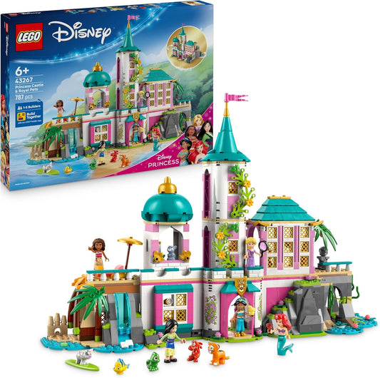 LEGO ǀ Castelo das Princesas Disney e Animais de Estimação Reais - Brinquedo Modular com Interior Detalhado - Inclui Mini Bonecas da Ariel, Rapunzel, Mulan, Jasmine e Moana com seus Animais de Estimação - Presente para Meninas a partir de 6 Anos - 43267