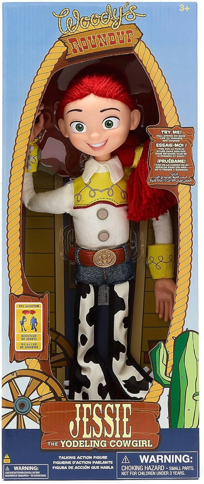 Disney Boneca Jessie Interativa Falante Oficial da Store, Toy Story da Pixar, 36 cm/14", Boneca Cowgirl com Corda para Puxar, Mais de 15 Frases em Inglês, Interage com Outros Personagens, Para Crianças a partir de 3 Anos