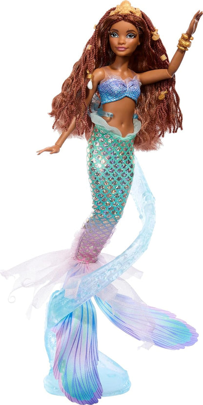 Mattel Boneca Disney A Pequena Sereia Ariel (Versão Deluxe) com Cauda Iridescente, Miçangas para o Cabelo e Suporte, HNF42