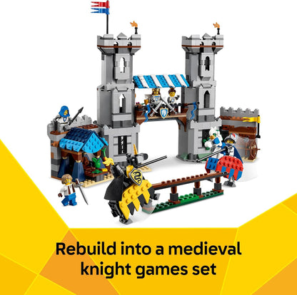 LEGO Creator 3 em 1 Castelo Medieval com Cavaleiros e Cavalos - Transforma-se em uma Cena de Torneio de Justas ou em uma Cidade - Inclui 6 Minifiguras - Presente Criativo para Meninos e Meninas a partir de 9 Anos - 31168