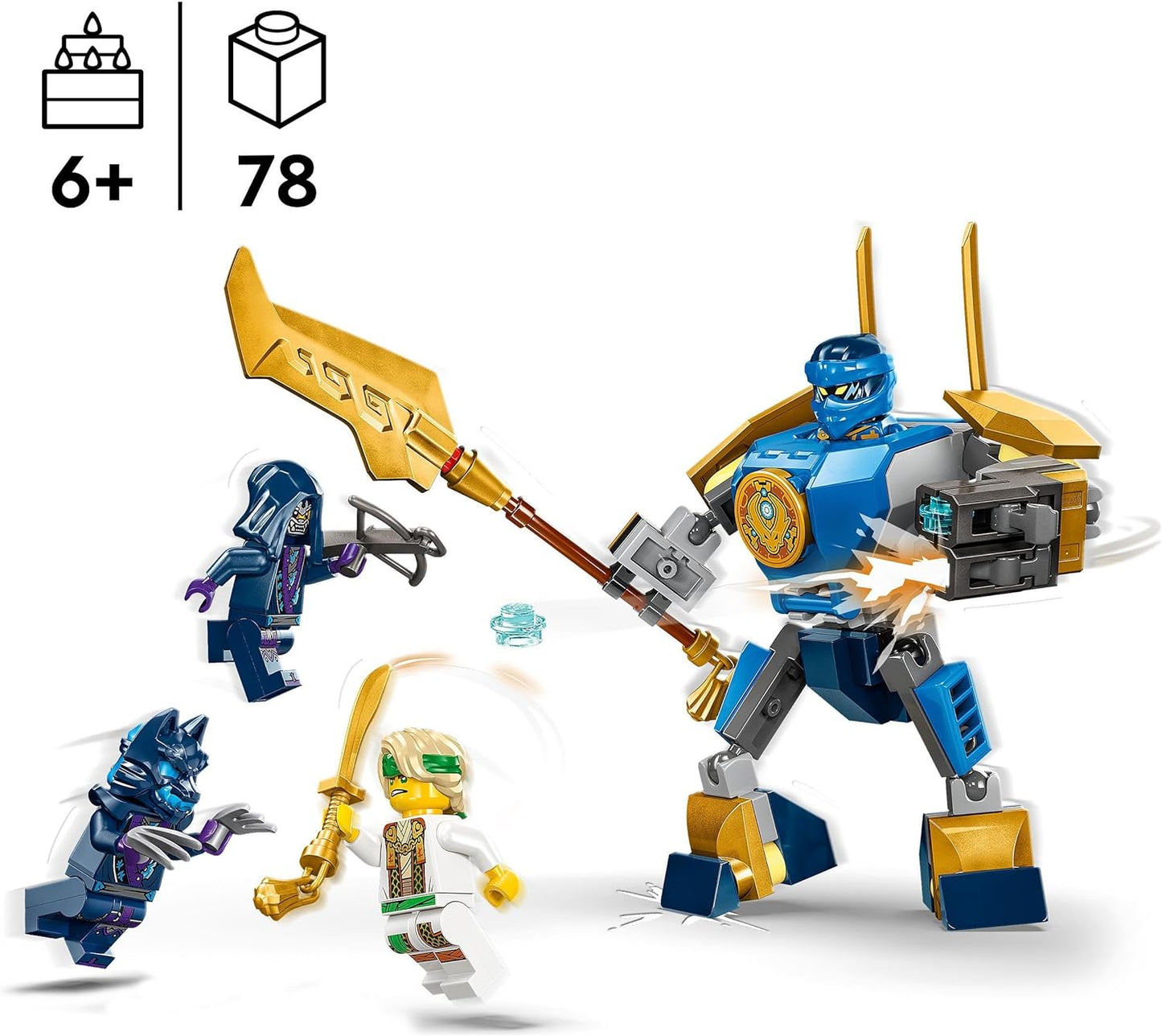 LEGO NINJAGO Jay’s Mech Battle Pack, brinquedo de bonecos de ação para meninos, meninas e crianças de 6 anos ou mais, conjunto Dragons Rising com personagem ninja Jay Minifigura para diversão de dramatização, pequena ideia de presente 71805