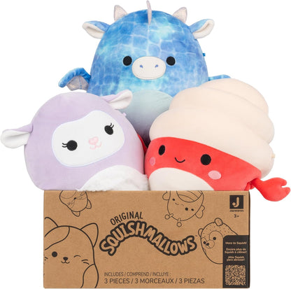 Squishmallows Original Pacote Misterioso de 20 cm - Pelúcia Ultramacia de Tamanho Pequeno - Modelos Variados - Idade Recomendada: 3+ - Caixa Surpresa que Inclui Três Pelúcias Originais de Tamanho Médio de 20 cm