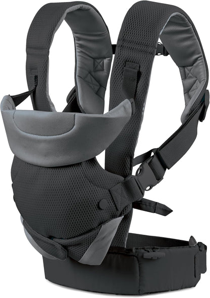 Canguru Infantino Flip 4 em 1 Leve e Arejado - Respirável, Suporte Lombar, Cinto de Cintura Ajustável, Apoio de Cabeça, Assento Ergonômico, Alças Macias para Recém-Nascidos e Crianças de 3,6 a 14,5 kg, Cinza Escuro