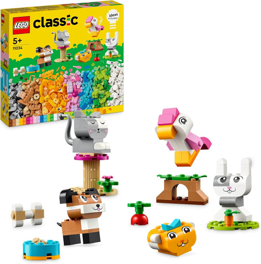 LEGO Animais de estimação criativos clássicos, conjunto de caixa de tijolos com brinquedos de construção de animais para meninas e meninos de 5 anos ou mais com figuras de cachorro, gato, coelho, hamster e pássaro de