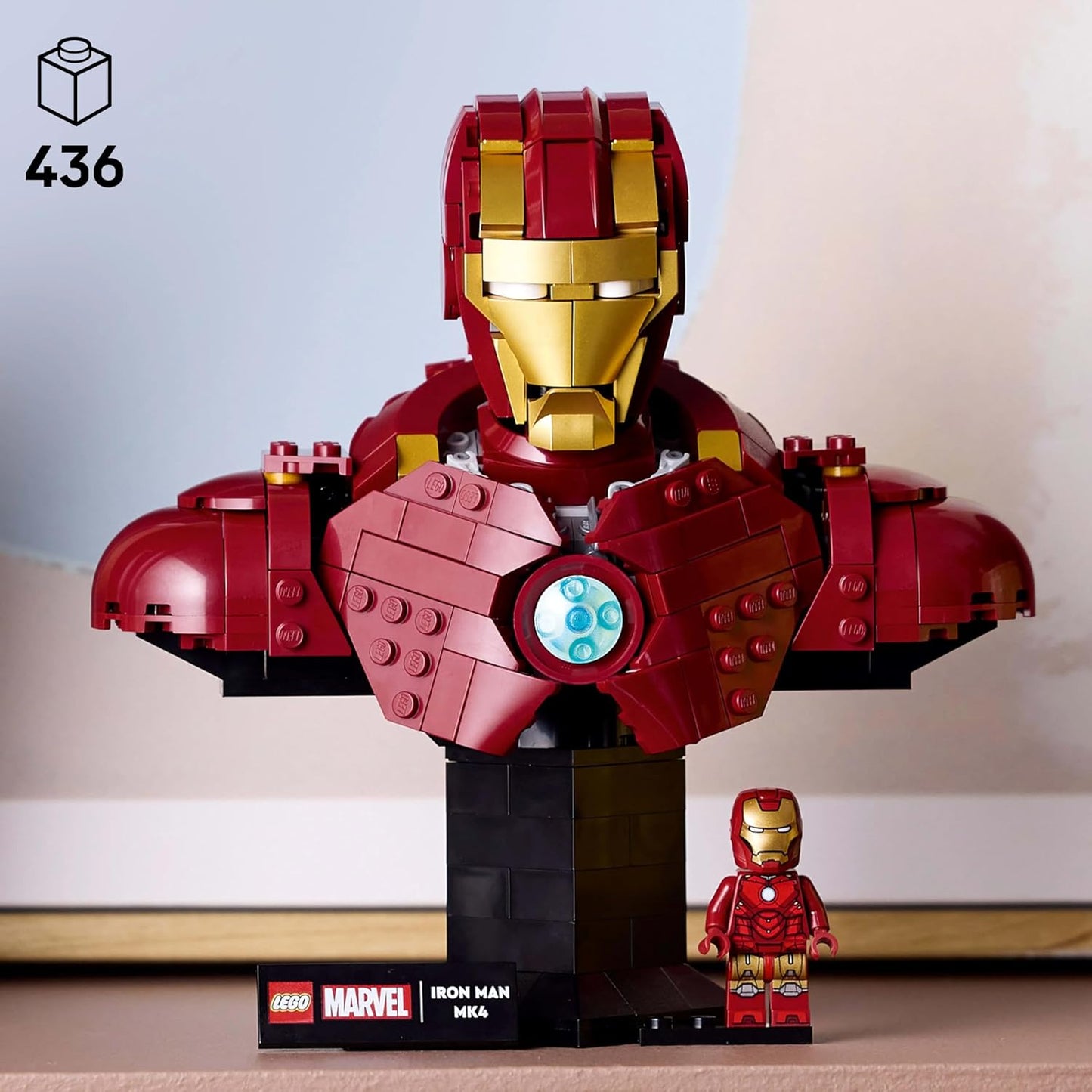 LEGO Marvel Iron Man MK4 Busto - Conjunto de construção de modelo de exibição para adultos, incluindo uma minifigura de Tony Stark, além de canhões de ombro e uma cabeça giratória - Presente colecionável dos Vingadores para fãs - 76327