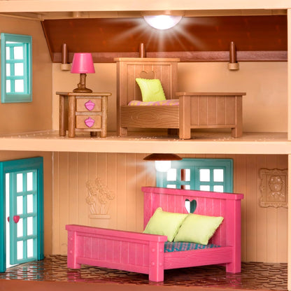 Li'l Woodzeez - Honeysuckle Hillside Cottage - Juego de 20 piezas con casa de juegos, muebles y accesorios - Casas en miniatura y juegos para niños de 3 años en adelante