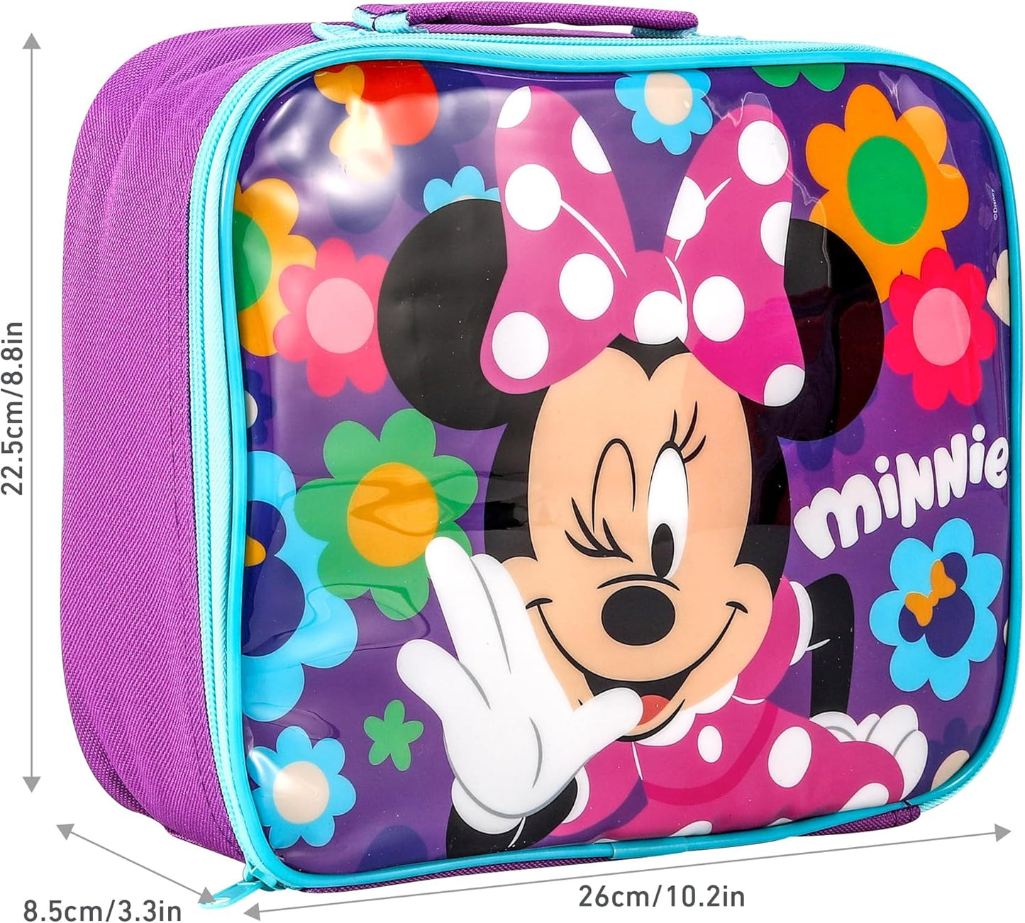 Disney Bolsa retangular isolada para lancheira Minnie Mouse para meninos e meninas, tamanho perfeito para embalar lanches quentes ou frios para escola e viagens, sem BPA