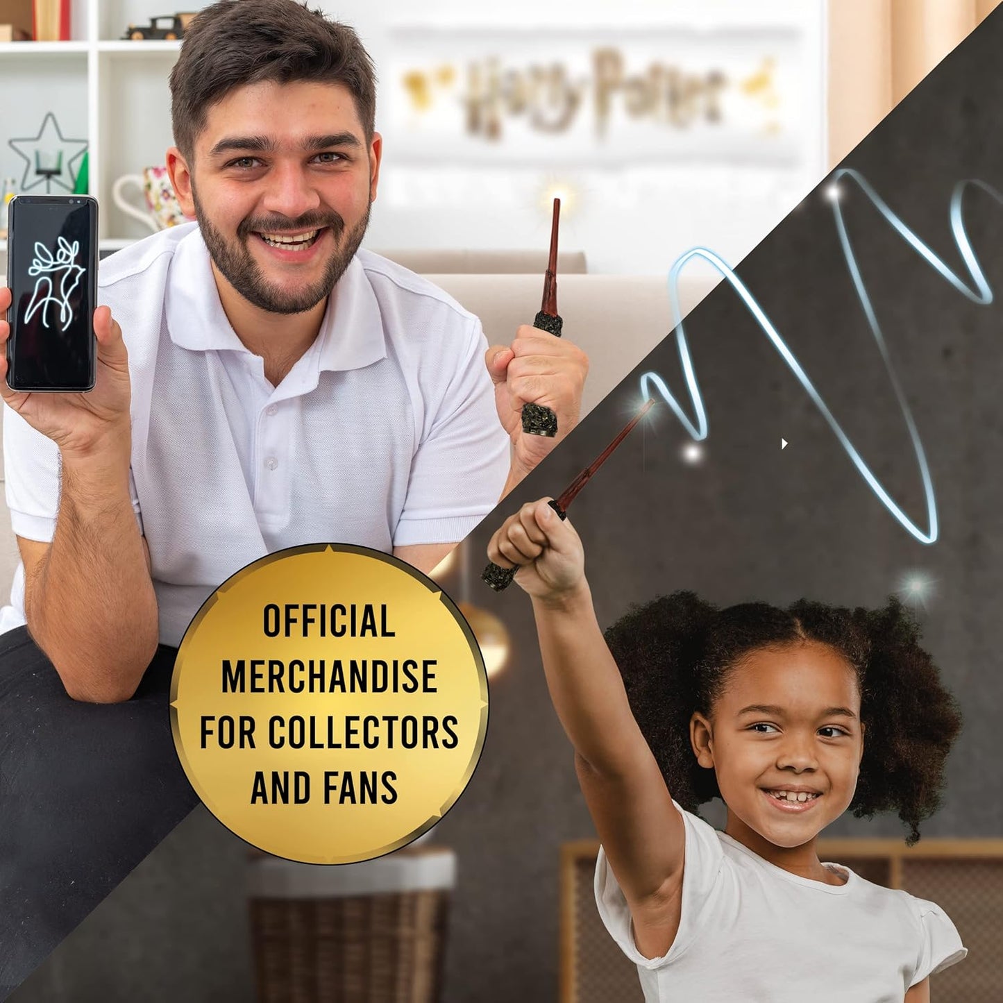 WOW! STUFF Varinha Harry Potter Lumos de 2,13 m com Luz | Presentes, Brinquedos e Colecionáveis Oficiais do Mundo Mágico | Acessório de Fantasia para Brincar de Personagem ou Vestir para Fãs, Meninas e Meninos, de 3 anos ou mais até Adultos