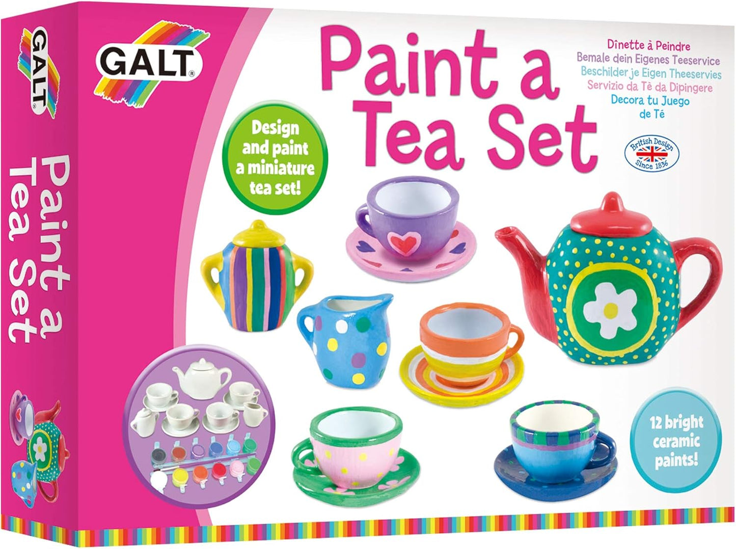 Galt Paint a Tea Set - Conjunto de chá com 11 peças, kit de artesanato infantil e conjunto de chá infantil - 12 tintas de cerâmica arco-íris - Incentive a criatividade e as habilidades