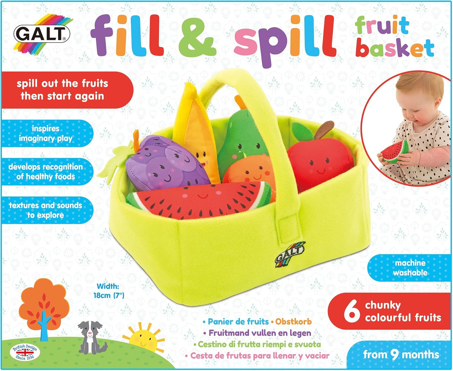 Galt Toys, Cesta de Frutas Encha e Derrama, Brinquedos de Atividades Macios, Idades 9 Meses ou Mais