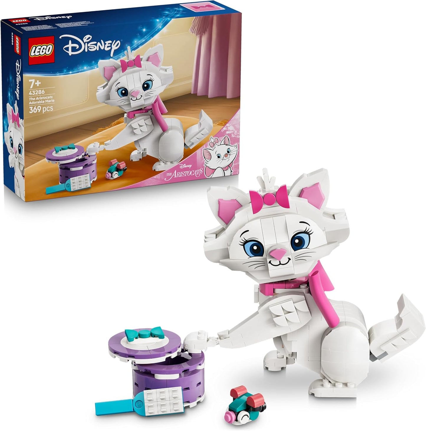 LEGO|Disney Os Aristogatos Adorável Marie - Figura de Gatinha de Brinquedo com Acessórios, incluindo um Laço de Tecido - Decoração DIY para Quarto - Presente Nostálgico para Meninas e Fãs a partir de 7 Anos - 43286