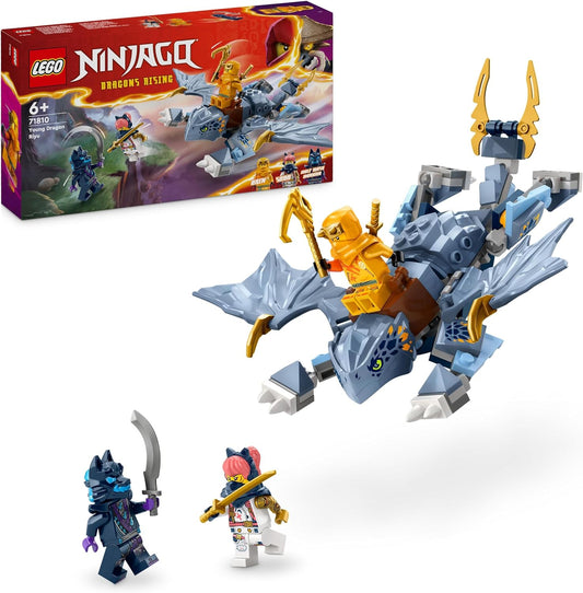 LEGO Brinquedo NINJAGO Young Dragon Riyu, conjunto de jogos Dragons Rising para meninos, meninas e crianças de 6 anos ou mais, inclui 3 minifiguras de personagens ninja com acessórios de espada para jogo independente, ideia de presente 71810