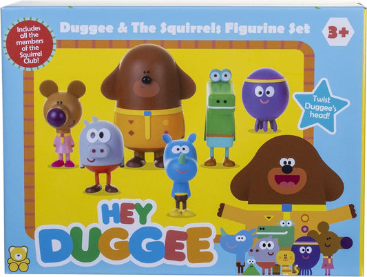 El juego de figuras de juguete Hey Duggee incluye a Duggee y sus ardillas. Juguetes perfectos para niños del programa de televisión CBeebies.
