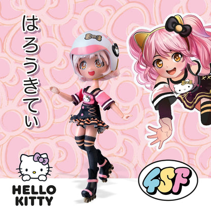 Hello Kitty 4SF Famosa Golden Diva Roller, boneca japonesa fashion com visual de patins, figura de 19,5 cm com 15 pontos de articulação, inclui capacete, bolsa, acessórios musicais e botas (HKTF1000)