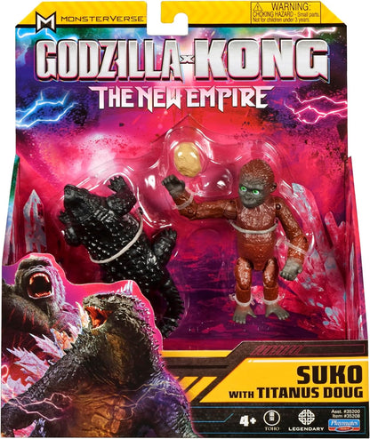 Godzilla x Kong: The New Empire, brinquedos de bonecos de ação Suko e Titanus Doug de 3,5 polegadas, personagens icônicos de filmes colecionáveis, inclui pedra portátil exclusiva, brinquedo adequado para maiores de 4 anos