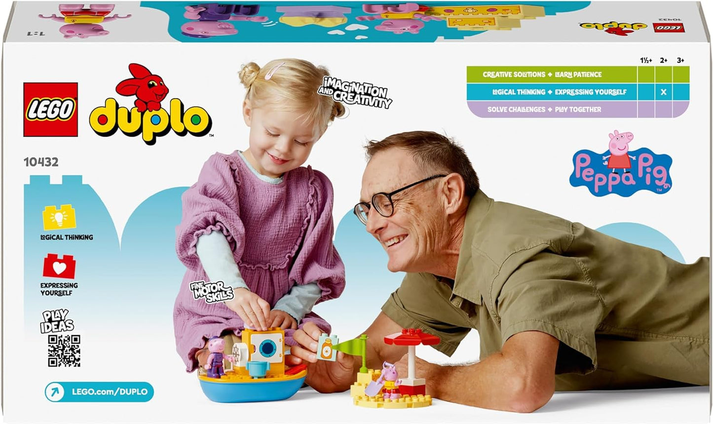 LEGO Brinquedo de viagem de barco DUPLO Peppa Pig, brinquedos para crianças de desenvolvimento inicial e atividades com 2 figuras, conjunto de peças de verão, ideia de presente para meninas e meninos de 2 anos ou mais 10432